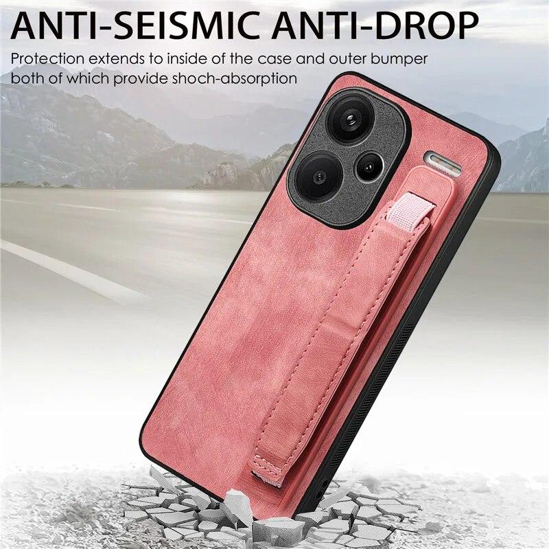 Кожаный чехол-держатель с ремешком на запястье для XiaoMi 15T 14T Pro 13T 12T 11T 10T POCO X7 Pro X6 X5 RedMi 13C 15C RedMi Note 13 12 Pro Plus 11 11S