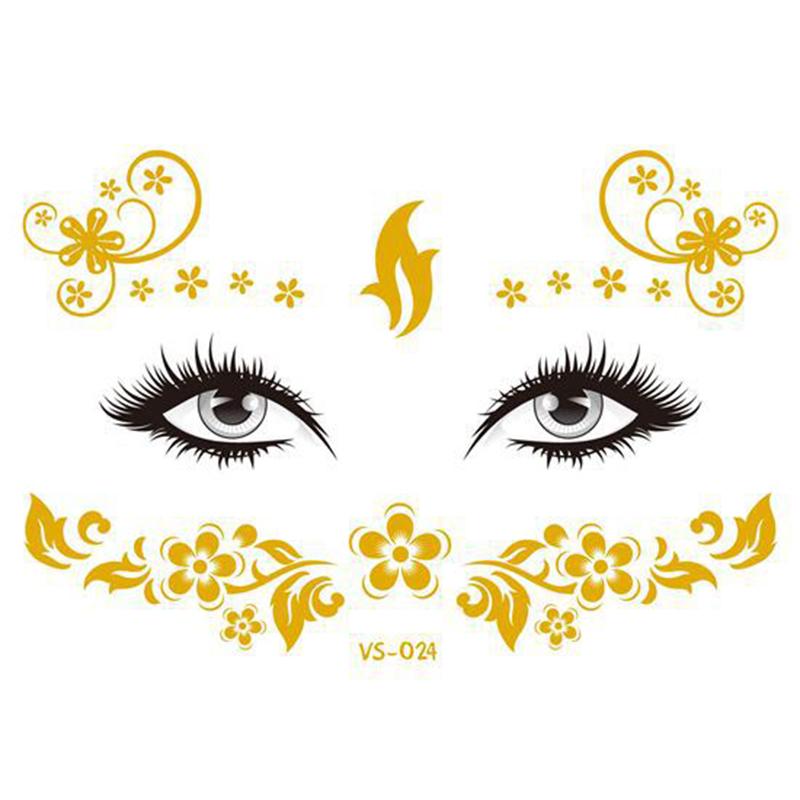 Блестящие наклейки татуировки на лице флэш-золотые временные металлические татуировки водостойкий макияж наклейки для девочек вечеринка музыкальный фестиваль
