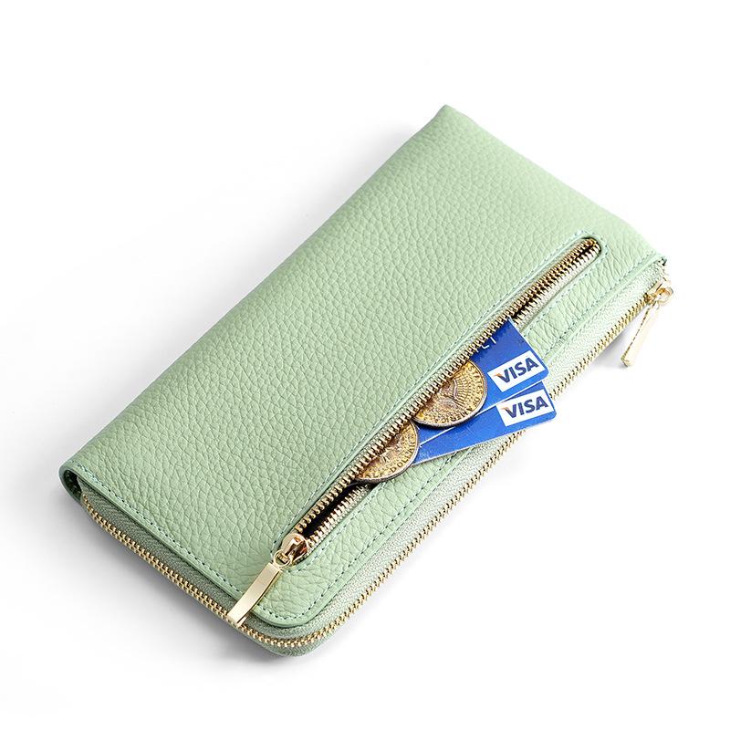 Women's Genuine Leather RFID Wallet with Multi-Card Slots & Zippered Coin Purse