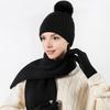 3Pcs/Set Women Winter Hat Scarf Gloves Set Solid Color Elastic Thickened Warm Brimless Hat Long Scarf Knitting Gloves Set