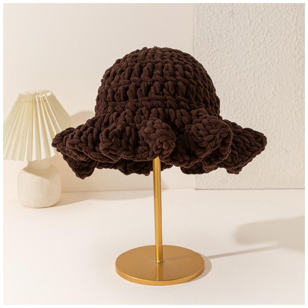Autumn Winter Best Seller Womens Hand-Knitted Chunky Yarn Cloud Beanie with Wavy Edge Fisherman Hat Warm Beanie for Women