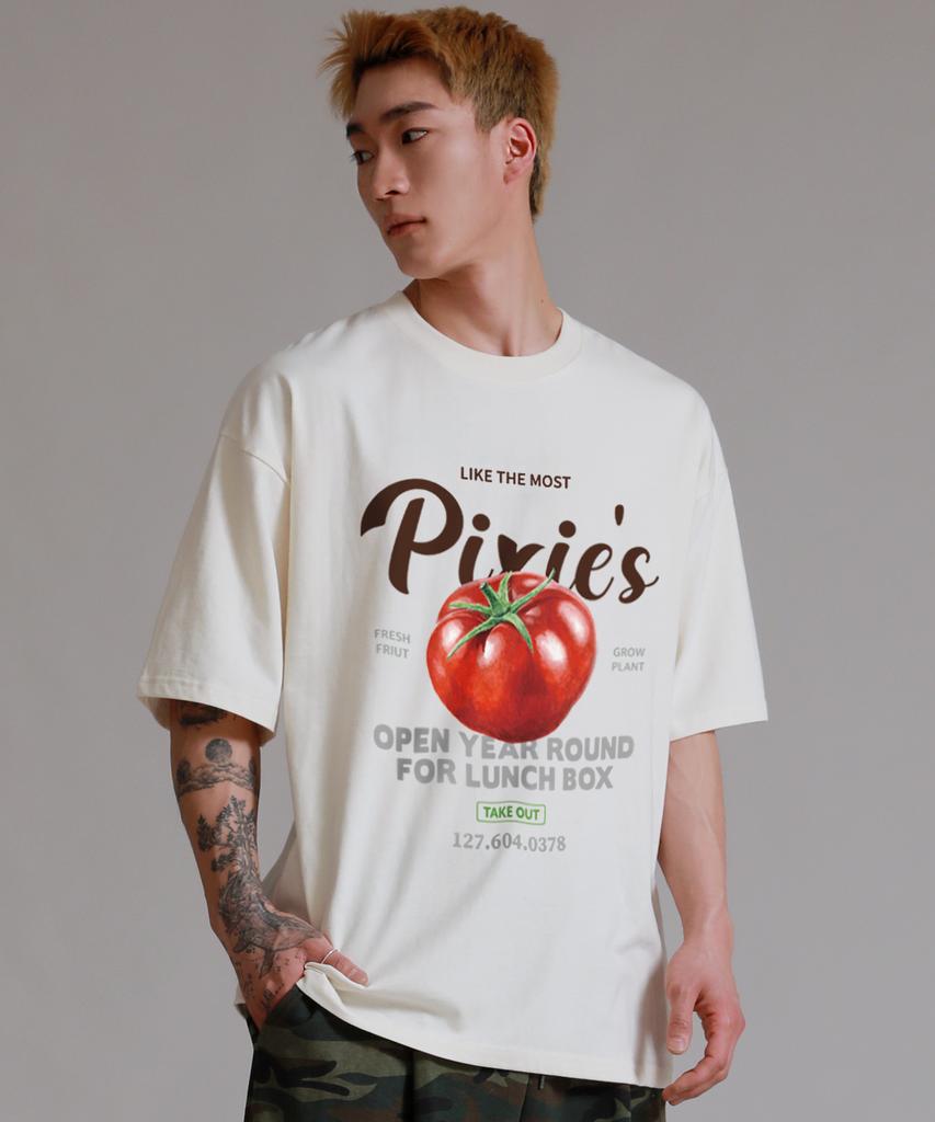 LIKE THE MOST Tomato Price Oversized Short Sleeve T-Shirt_Cream