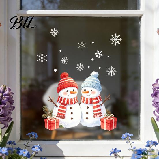 Creative Christmas Gift Ideas Snowman Static Glass Sticker, PVC Waterproof Window Decals for Holiday Removable Film Winter Home Decoration, Snowflake