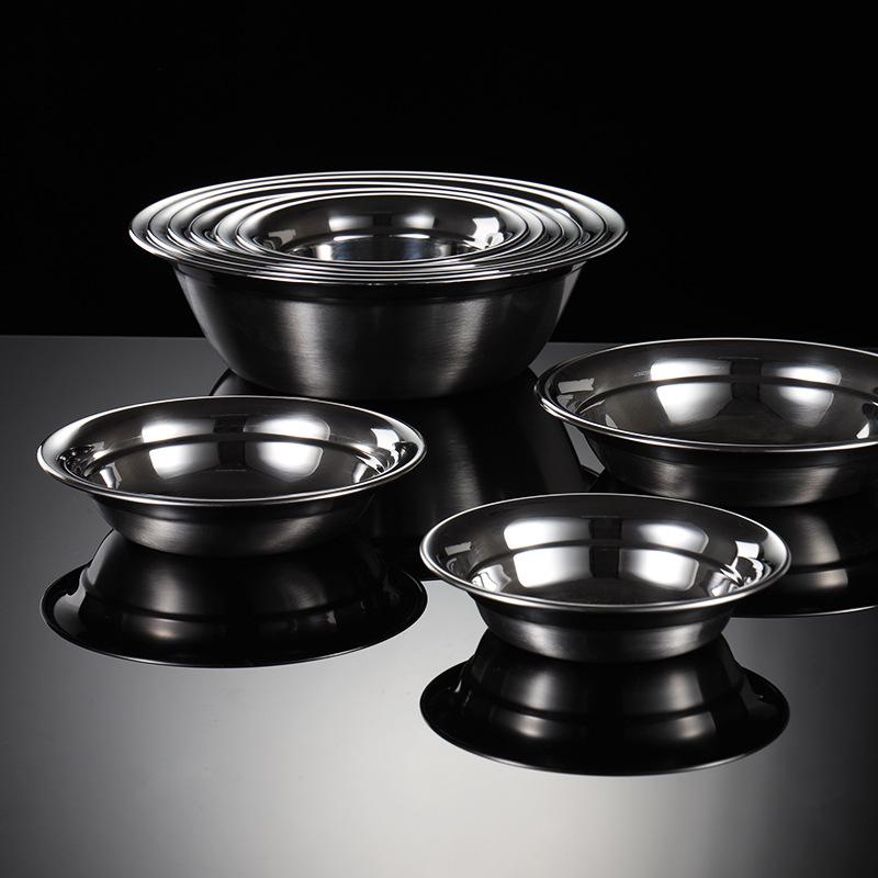304 Stainless Steel Plate Thickened Deep Round Basin Vegetable Dish Deep Soup Basin Endoscopic Surface Outside Matte 06 Thick