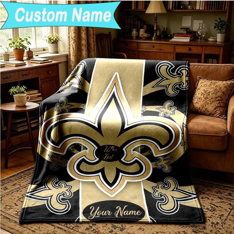 1PC Custom Name Blanket Orleans Saints Logo Flannel blankets Patterns Throw Blanket All-Season Soft Gift for Couch, Bed, Camping, Birthday gifts