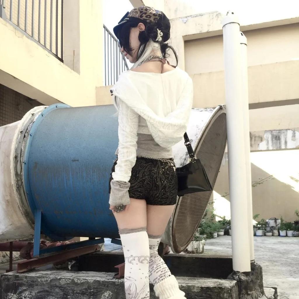 Y2k Вязаные топы с эффектом двухслойности Трэшовые 2000-е Куртка с капюшоном Винтажная Харадзюку Вязаные изделия Гранж Эстетика Американский