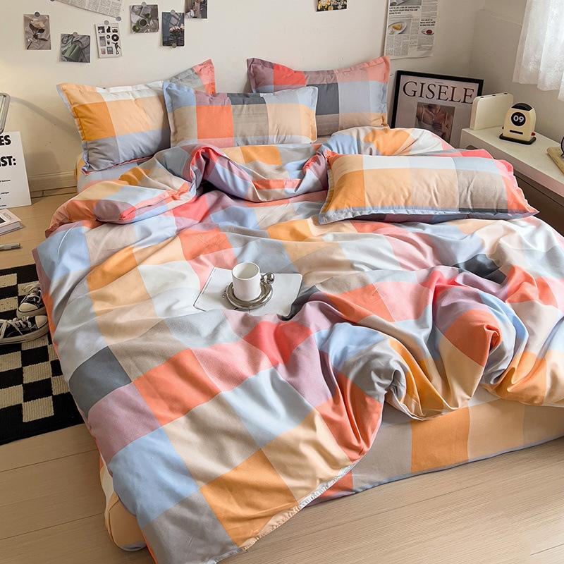 Набор из 4 предметов Класс А Материнский Младенческий класс Маленький Свежий Шлифованный Набор из 4 предметов Приятная к коже Простыня Стиранный хлопок Пододеяльник Общежитие Набор из 3 предметов