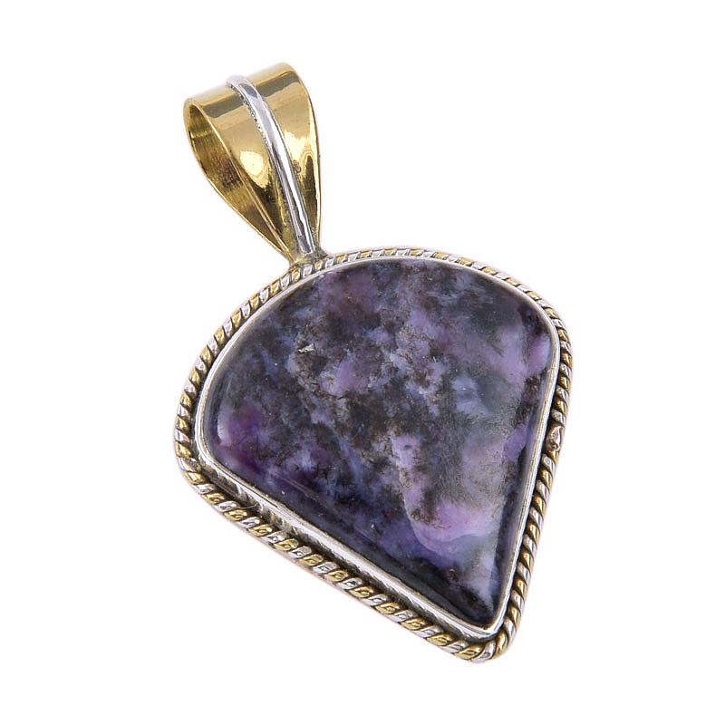 Натуральный драгоценный камень чароит, стерлинговое серебро 925 пробы, двухцветный кулон 1,50 дюйма p2r35