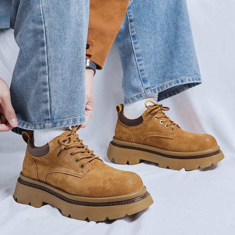 Инструментальные мужские туфли дышащие в британском стиле повседневные кожаные туфли мужские ретро ботинки цвета ревеня толстая подошва увеличивающие рост ботинки Мартин 66685-R