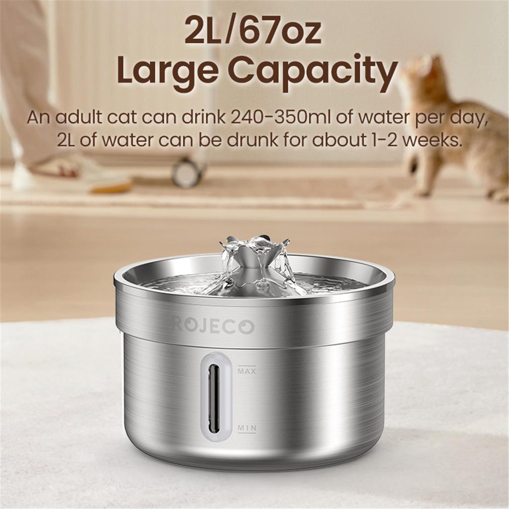 ROJECO Stainless Steel Pet Drinking Fountain Auto Cat Water Fountain Smart Pet Water Dispenser with Pump for Dog Cat Drink Bowl