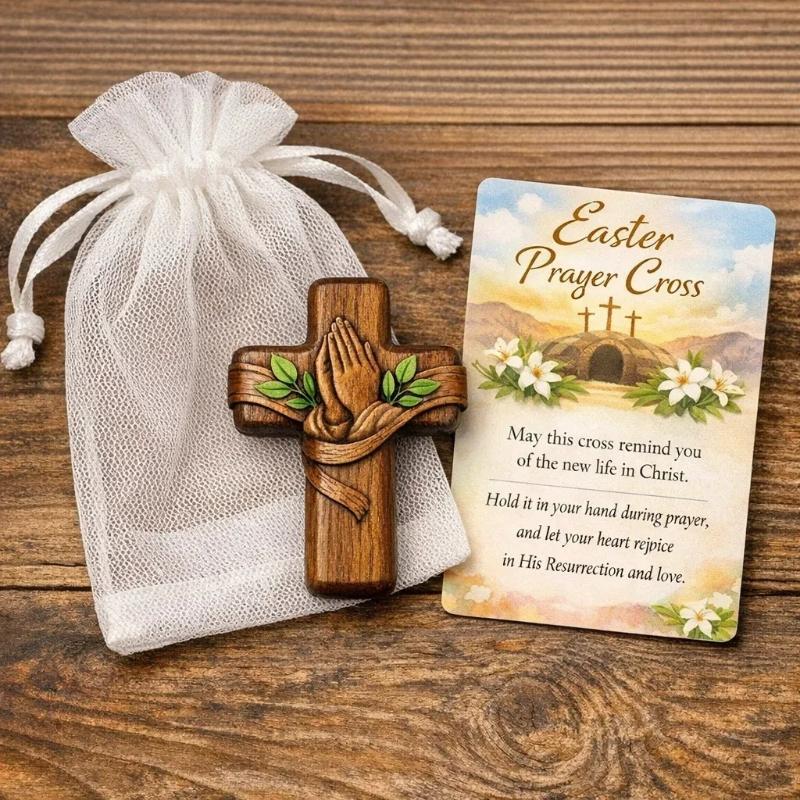 Pocket Size Wooden Prayer Cross with Quote Card Mini Portable Cross for Spiritual Growth and Gifting