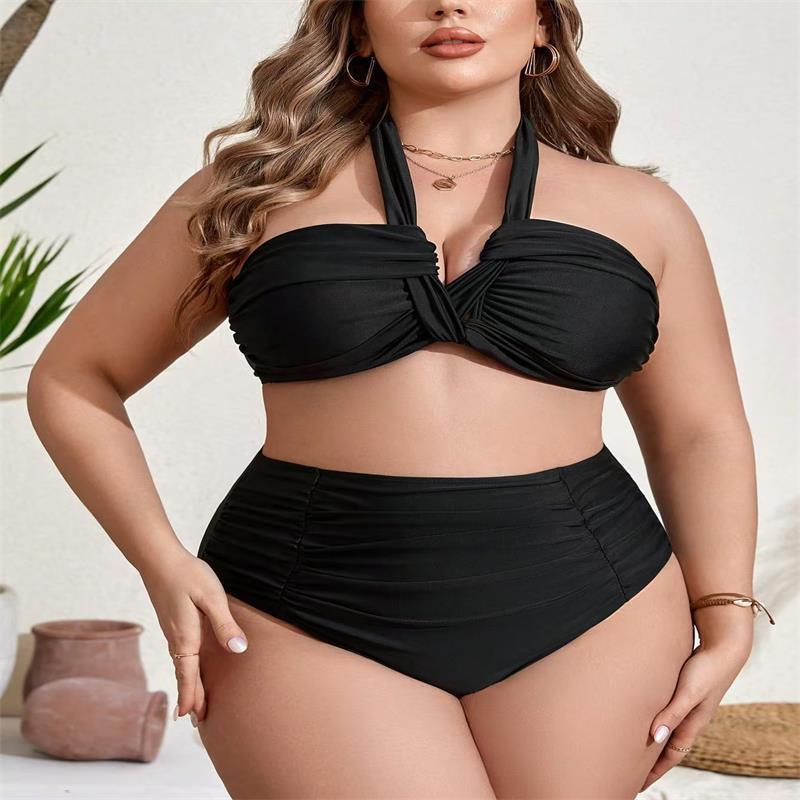 Big Size Women's Bikinis Trend 2025 Halter Two Piece Female Bikinis Sets Bandage Sexy Swimsuit Solid High Waist Swimwear