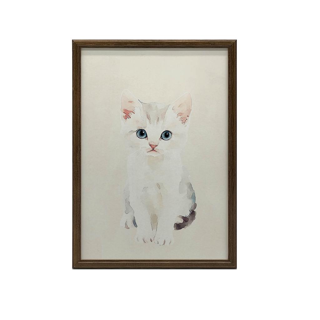 Plakat Kotek Na Beżowym Tle Plakat Kotek Na Beżowym Tle, 50X70 Cm, Rama Drewniana Ciemny Brąz, Papier Matowy 230 Gsm