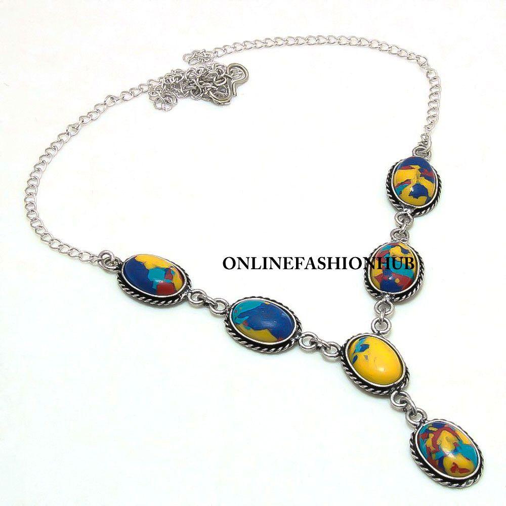 Mosaic Jasper Gemstone 925 Sterling Silver Plated Necklace Jewelry EJJ-N9