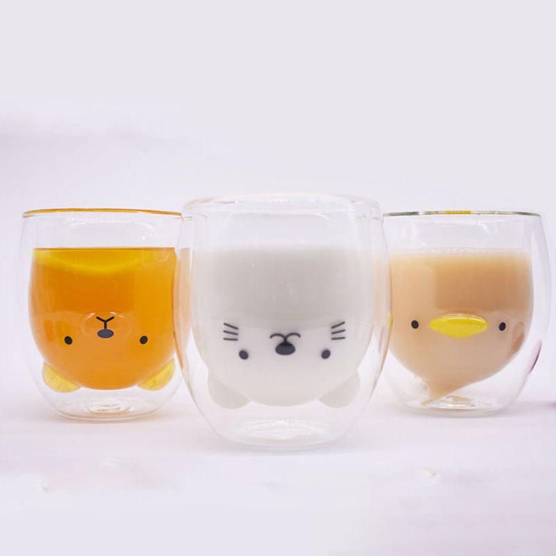 300 мл креативная стеклянная кружка с двойными стенками, милая кружка для пива, молока, кофе, медведя, кошки, собаки, животного, двухслойная стеклянная кружка, подарок на День святого Валентина