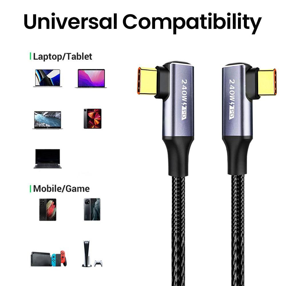 90 Degree Mobile Phone Laptop PD 240W 48V 5A USB C Fast Charging Cable Type-C Data Cord
