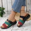 Fashion New Women's Mixed Color Wedges Slippers Summer Peep Toe Non Slip Beach Shoes Woman Buckle Decor Slippers Platform Roman Sandals