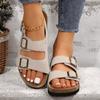2024 Новые высококачественные женские сандалии с открытым носком, пляжная верхняя одежда, украшенная пряжкой, однотонные туфли на плоской подошве для женщин, Zapatos Mujer
