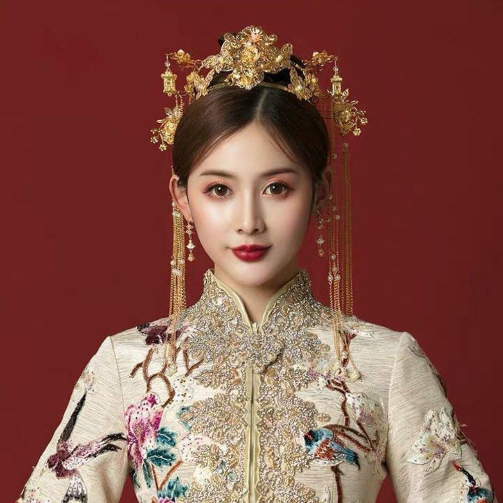 Роскошная свадебная корона для волос в китайском стиле для женщин в стиле ханьфу, ретро-корона для волос невесты, комплект ювелирных изделий