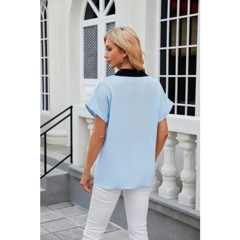 Летняя женская рубашка, цветная шифоновая блузка с лацканами, свободные топы с короткими рукавами