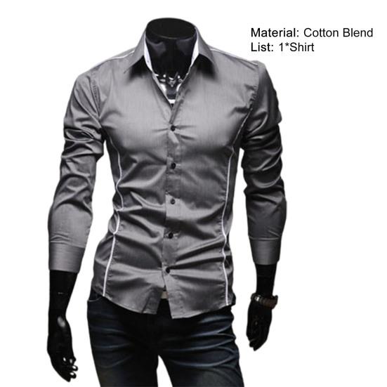 Men Shirt Contrast Colors Turn-down Collar Single-breasted Slim Spring Shirt for Work