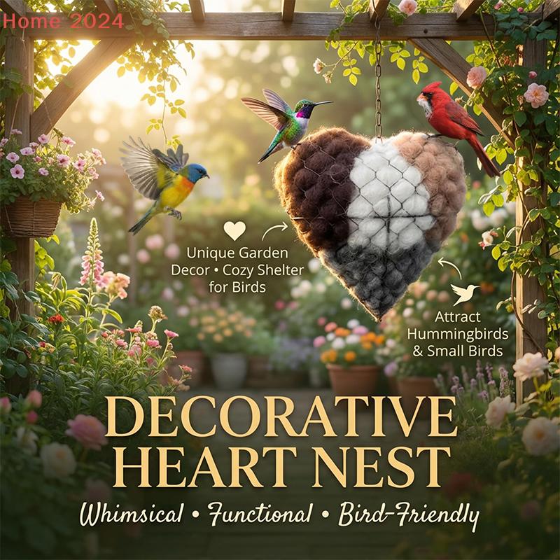 Handmade Fiber Bird Nesting Heart, Refillable Birds Haven 1 Heart Shape Hummingbird Nesting And 80g Of Nest Materials