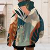 Women Plus Size Zip Up Hoodie Long Sleeve Drawstring Hood With Pockets Abstract Printed White Blue Green