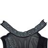 Lady Evening Dress Rhinestone Decor Mesh Patchwork Sleeveless Skinny Round Neck Wedding