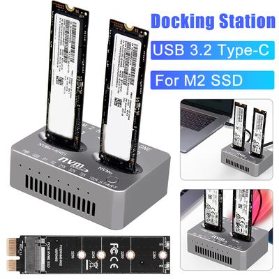 Док-станция с двумя отсеками для клонирования NVME SSD, USB3.2 Type C, устройство для чтения твердотельных накопителей, M.2 M.3 NVME PCI-E, внешний бокс для жесткого диска для M2 SSD