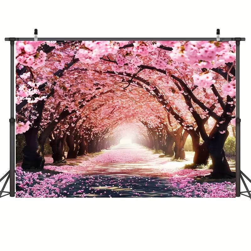 2D Фотофон Тоннель из Цветущей Вишни Дорога Сакуры Фон
