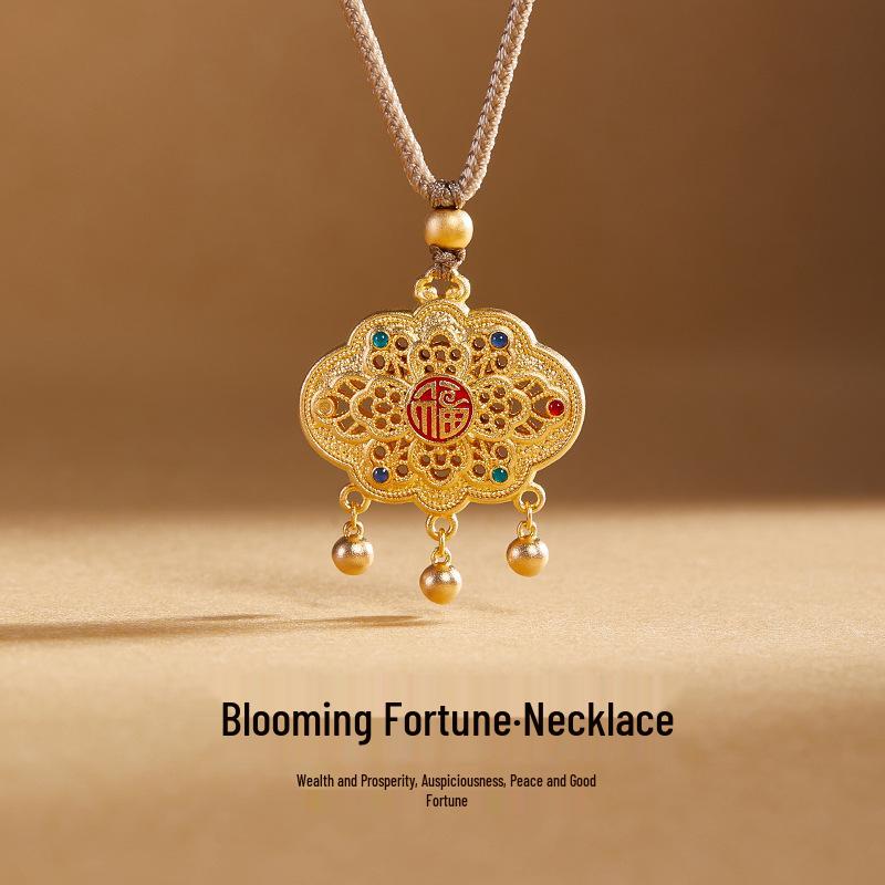 Подвеска-ожерелье из стерлингового серебра с ажурным цветком и благоприятным облаком для женщин - Высококлассный новый китайский стиль.