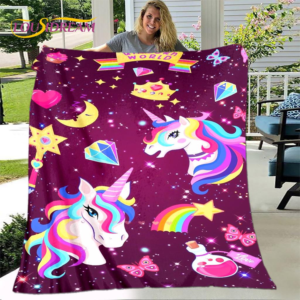 Cartoon Cute Unicorn Blanket,Flannel Blanket Throw Blanket,Children's Warm Blanket for Living Room Bedroom Beds Sofa Travel Gift