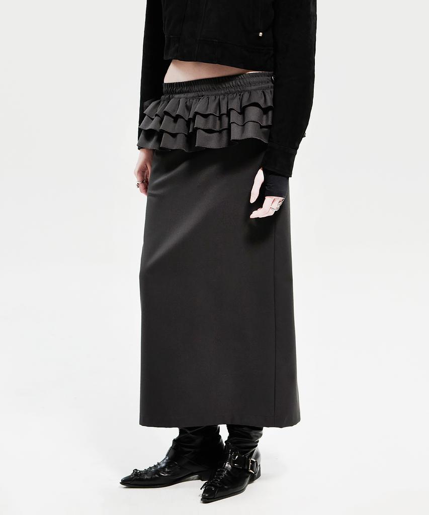 Holy Number Seven Ruffled Long Skirt _ Charcoal