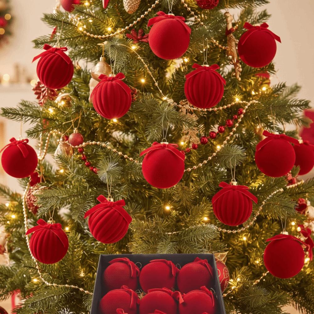 Assorted Colors Velvet Bow Baubles Striped Texture Hanging Bowknot Balls Holiday Party