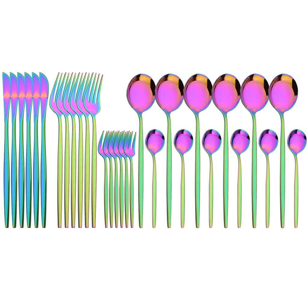 30Pcs Red Gold Dinnerware Set Western Stainless Steel Cutlery Knife Cake Forks Tea Spoon Flatware Silverware Kitchen Tableware