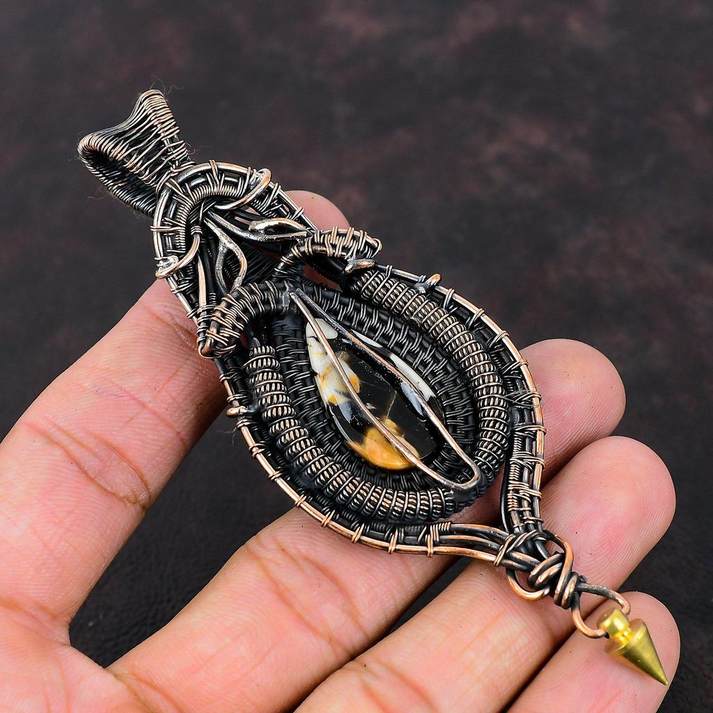 Подвеска из арахисового дерева, яшмы, медная проволочная обертка, ювелирные изделия ручной работы, подвеска из настоящего драгоценного камня, медные ювелирные изделия, подарок для женщин, антикварные подвески