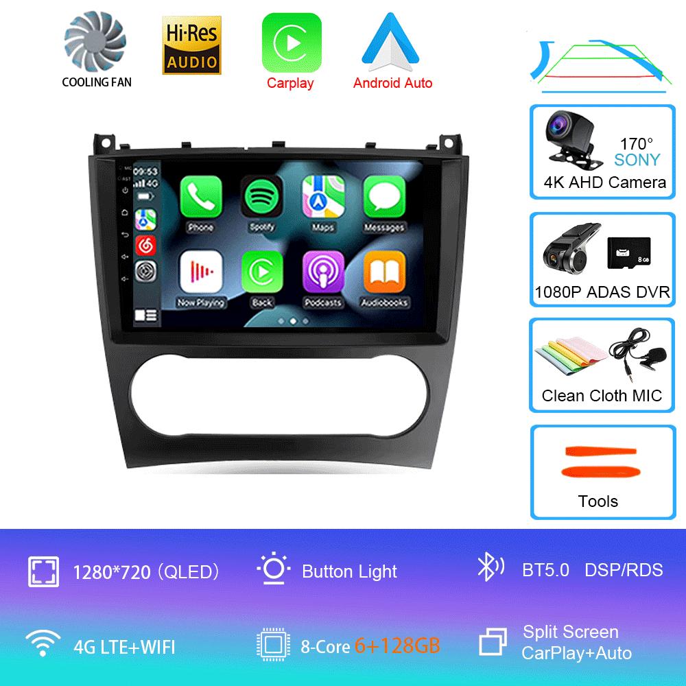 Автомобильное радио Android 14 Carplay для Benz W203 W209 C180 C200 C220 C230 2004 - 2011 Навигация GPS Мультимедийный плеер Wi-Fi+4G BT Авто