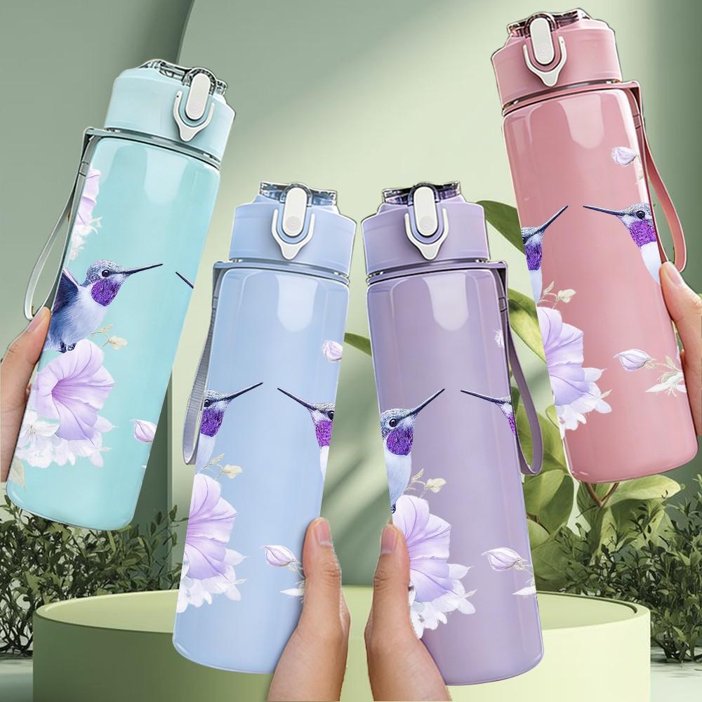 1PC Two Hummingbird Bird Print 750ml Color Plastic Sports Water Bottle Leakproof Flip Straw Lid Suitable for Sports Office Home Use
