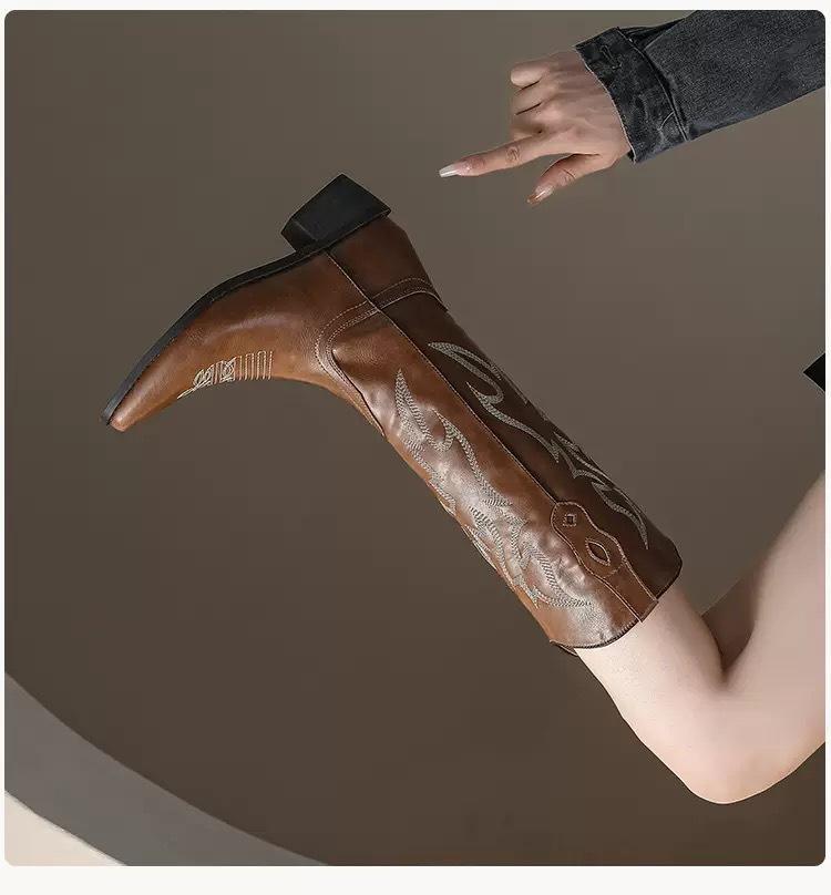 Версия из коровьей кожи~ Настоящая кожа женские ковбойские сапоги с вышивкой, рыцарские сапоги челси, ботинки мартин средней высоты, сапоги майяр