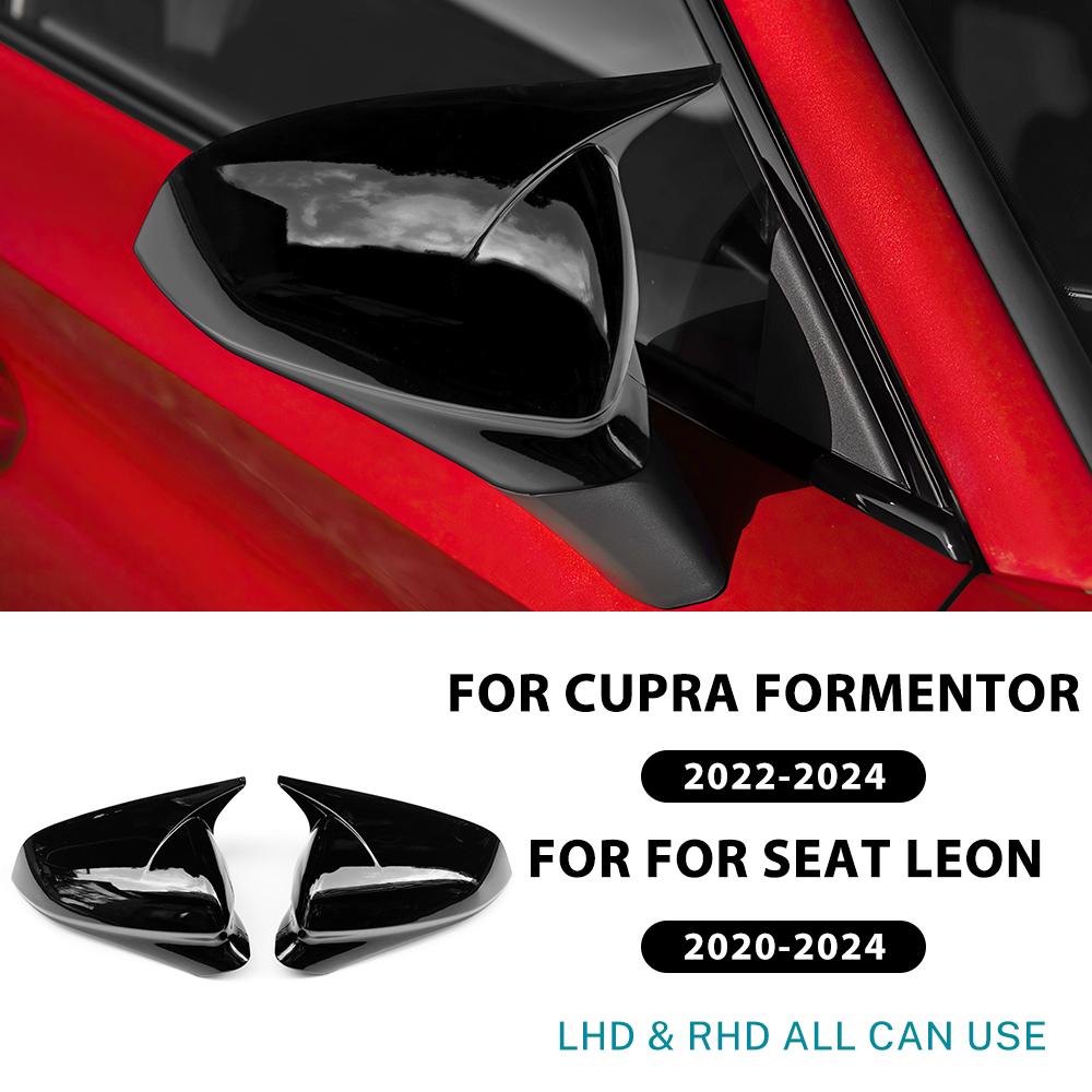 YJTX6 Rearview Mirror Cover For Seat Leon MK4 2020 2021-2023 2024 Cupra Formentor 2022-2024 Carbon Fiber ABS Glossy Black Mirror Cap