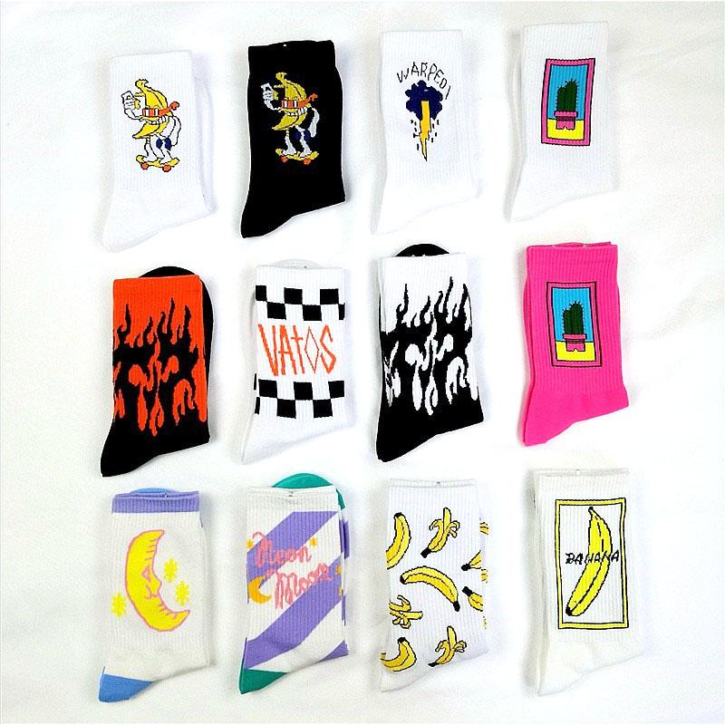 Мужские уличные трендовые носки средней длины, женские носки с лунным кактусом и бананом, впитывающие пот и устойчивые к запаху