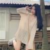 Hollow Out Long Sleeved Knitted Sweater Women's Korean Version Short Cover Shirt Summer Loose Sun Protection Sweet and Spicy Top