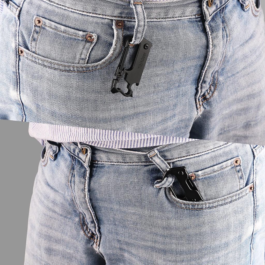 Tibitdeer Keychain Titanium Key Ring Carabiner Ultra Lightweight Durable Bottle Opener Window Hammer Screwdriver Folding Knife Bike Spoke Wrench