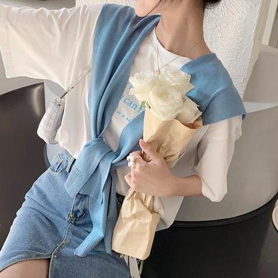 Корейская вязаная шаль, летняя кондиционер, искусственный воротник, защита для шеи, вязаная тонкая завязанная накидка, шарф на плечо для женщин