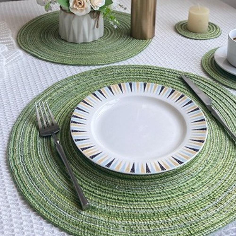 4pcs Braided Woven Place Mats Washable Table Place Mat Round Placemats Coasters  for Dining Table