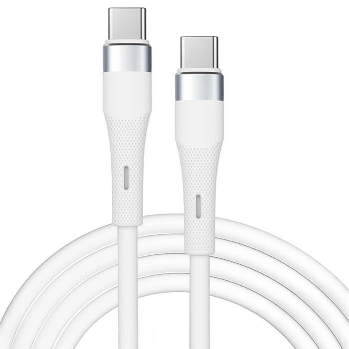 Câble USB-C Charge Rapide 60W pour Redmi Note 14, Note 13 Pro 4G-5G, Note 12-11-11S, Redmi 14C, 13, 13C - 1 Mètre Blanc