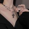 Gothic Black Rhinestone Cross Jesus Pendant Choker Necklace for Women Punk Vintage Double Layer Chain