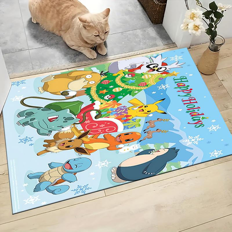 Pikachu Friends Celebrate Christmas Carpet Rug Soft Washable Anti Slip Home Living Room Sofa Mats Personalized Christmas Rug