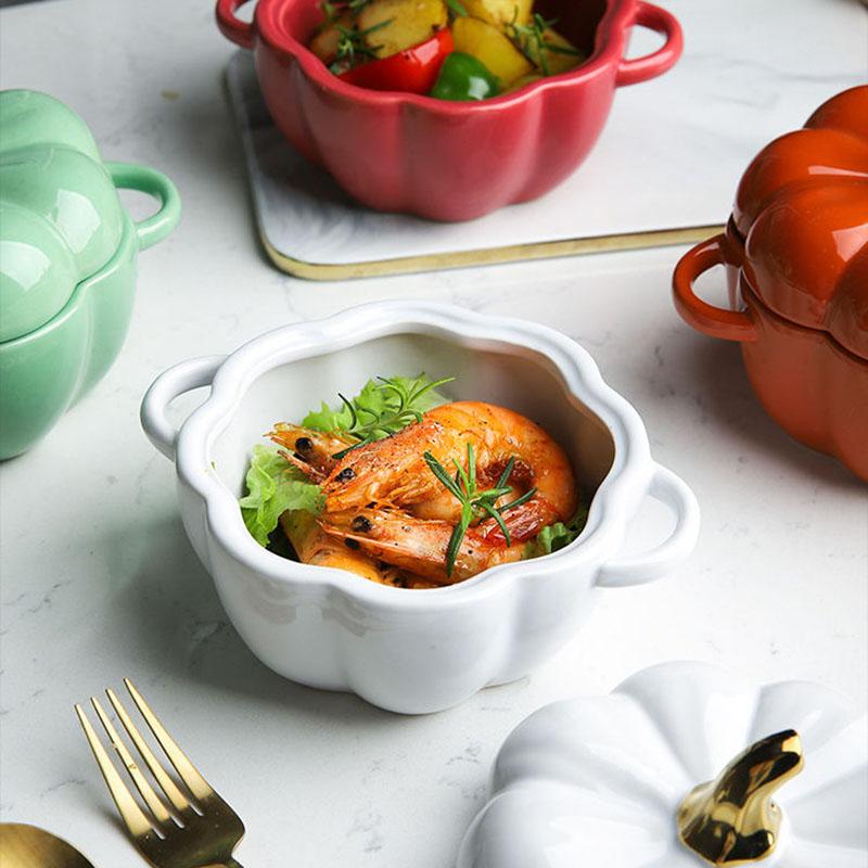 Pumpkin Bowl Soup Cup with Lid Baking Bowl Ceramic Rice Bowl Baking Tableware Dessert Bowl Soup Bowl Ceramic Tableware