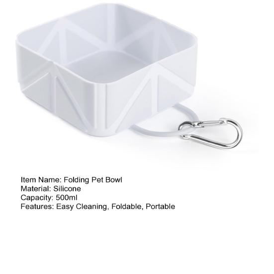 Силиконовая складная миска для домашних животных, портативная кормушка для собак 500 мл, нескользящая квадратная миска для кормления с карабином, многофункциональная дорожная миска для собак